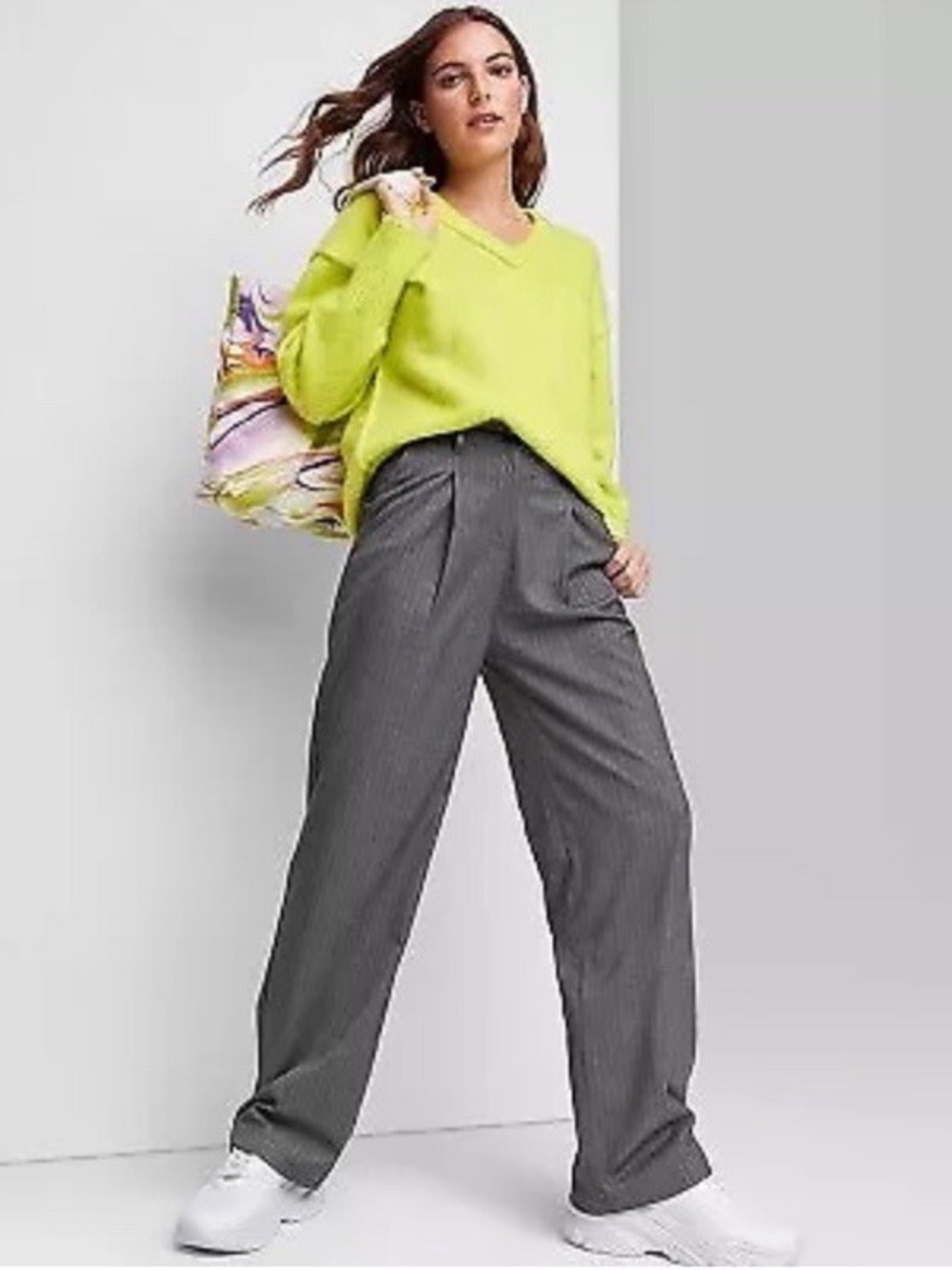 Wild Fable Gray Wide Leg Pleated Pants High Rise Large - Picture 1 of 12